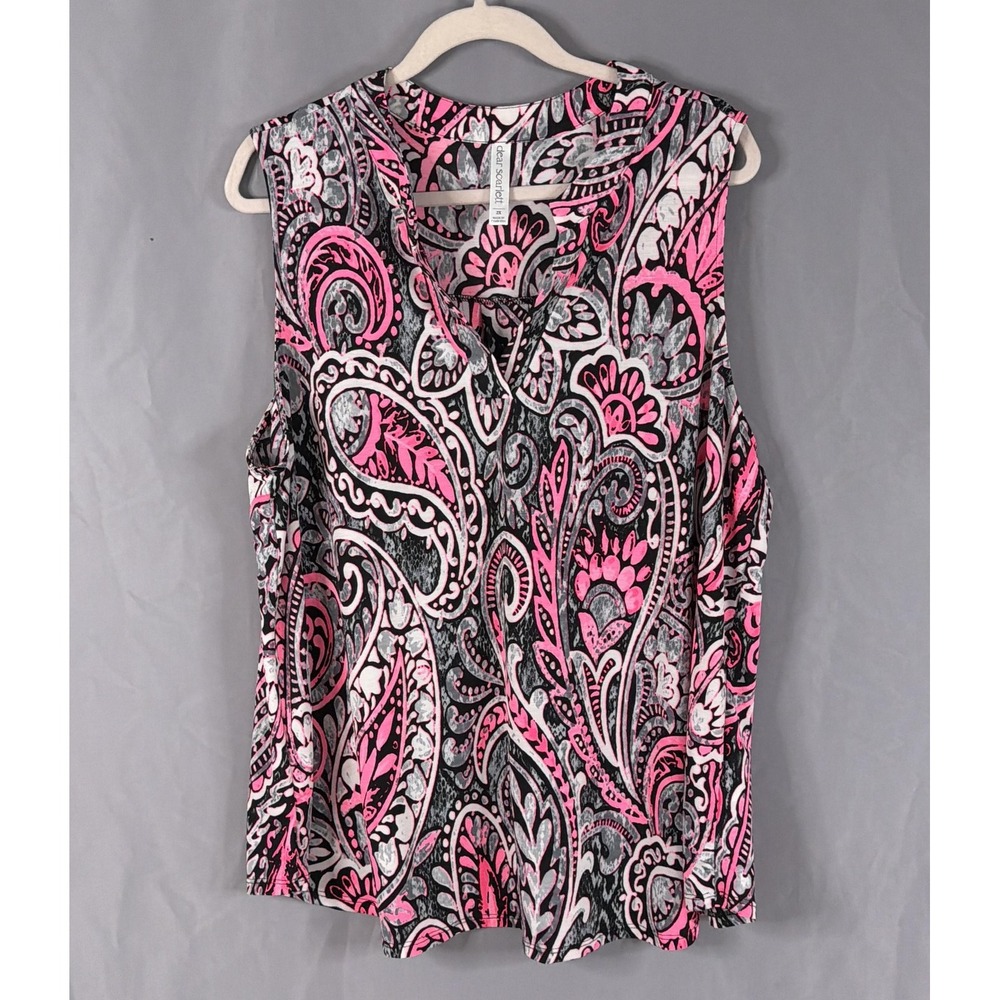 Dear Scarlett Tank Top Womens 2X Pink Paisley V-Neck Sleeveless LIZT-C0042P